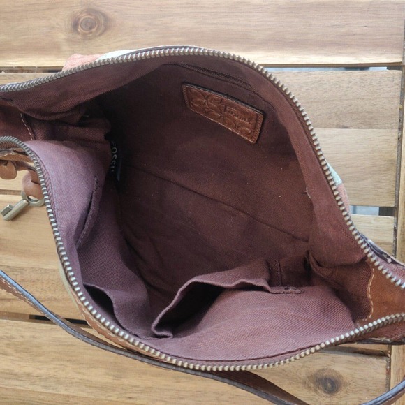 Fossil Women's Purse Handbag Shoulder Bag Colorful Patchwork Brown Leather. - Picture 5 of 7